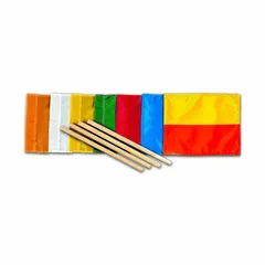 Handheld warning flag made of blue nylon with a 12 1/2 in x 15 in flag size. Designed for railroad safety signaling, it provides a visible means for flaggers and track workers to alert personnel in rail environments.