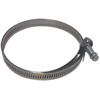 Stainless steel duct clamp designed to secure ducting on negative air machines. Compatible with models 30RV34/30RV35/30RV36/30RV37 and PAB1K-973/PAB1K-993/PAB1K-99ALM/PAB1K-GP3. Used in ventilation, dust control, and air-scrubbing systems requiring reliable hose attachment