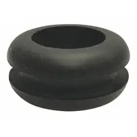 This Style 1 Mil Spec grommet is made from SBR rubber with a hardness of 60A. It has an inside diameter of 0.75 in and an outside diameter of 1.25 in. Designed to protect wires and cables passing through metal panels or enclosures, it meets ASTM D2000 AA,BA standards for general-purpose resistance