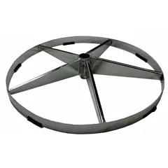 This Dayton pedestal base is constructed of stainless steel with a gray finish. It has a length of 3 7/8 inches and a base diameter of 30 inches. Used to support industrial equipment such as fans, motors, or machinery in commercial and manufacturing settings.