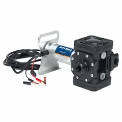 Diaphragm drum pump for transferring medium-viscosity fluids up to 3,000 cps. Features a 1/4 hp motor, 12 V DC power, and 13 gpm flow rate. Suitable for industrial fluid handling, chemical transfer, and bulk liquid dispensing applications.