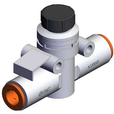SMC Speed Controller: In-Line Fitting, Knob, 3/8 in Valve Body Size - In-Line Speed Control Valves