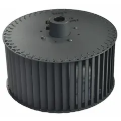 Forward-curved blower wheel with a 7 3/4 in diameter, steel construction, and 1/2 in bore. Rated for a maximum speed of 1,750 RPM. Single inlet design includes set screws. Suitable for low-pressure, high-volume airflow in HVAC and ventilation systems.