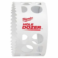 Bi-metal hole saw for cutting wood, metal, and plastic. 3-1/4 in diameter with 3.5 teeth per inch. Maximum cutting depth of 1-5/8 in. Arbor not included.