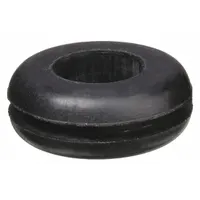 This Style 1 grommet is made of rubber with a hardness of 60A and meets ASTM D2000 2AA606 standards. It has an inside diameter of 0.16 in and an outside diameter of 0.5 in. The temperature-resistant rubber construction protects wires and cables passing through metal panels or enclosures in industrial applications