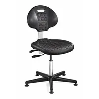 Cleanroom Task Chair: Polyurethane, Armless, Ht Range 15 in to 20 in, 18 1/2 in Seat Wd, 0 Casters (MPN 7000C1-BLK)