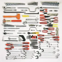 This 165-piece tool-only set includes SAE sockets with 3/8 in and 1/2 in drive sizes, along with long-nose pliers, hex keys, drive tools, and combination wrenches. Designed for facility maintenance tasks such as machinery repair and fastener tightening in industrial settings.
