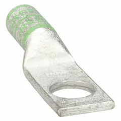 This one-hole compression lug is designed for terminating 1 AWG stranded copper wire. It features a #10 stud size and a long barrel for secure, low-resistance connections. The lug is made of copper and is suitable for use in power distribution and control panel applications.