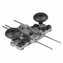 This router track adapter is a single-piece straight guide rail adapter for use with compatible track systems. It enables straight routing operations, commonly used in woodworking and joinery for precise edge and groove cutting.