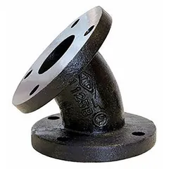 This 45° elbow connects two flanged pipes in low-pressure systems. It features flange x flange connections, is made of cast iron, and is rated for 175 psi at 150° F. Suitable for water, steam, or gas lines in commercial and industrial piping.