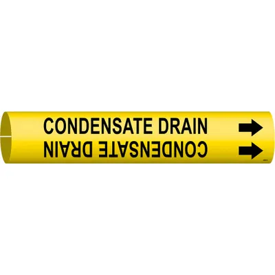 BRADY Pipe Marker: Condensate Drain, Yellow, Black, Fits 2 1/2 to 3 7/8 in Pipe O.D. - Condensate Drain Snap-On Pipe Markers