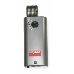 Line-voltage mechanical thermostat for indoor single-stage heating or cooling applications. Features stainless steel construction and a hydraulic air coil sensor. Temperature range 30° to 110°F with a 3.5°F differential. SPDT switch action, open on rise.
