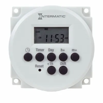 INTERMATIC Electronic Timer: 7 day, SPDT, 120-277V AC, 14 Events Available - Panel Cover-Mounted Digital Timer Switches