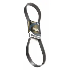 DAYCO 5PK Series V-ribbed belt with K Belt trade size, effective length 47 1/16 in, and industry number 5PK1195. Features aramid reinforcing cord material. Used in serpentine drive systems to power engine accessories such as alternators, water pumps, and power steering pumps.