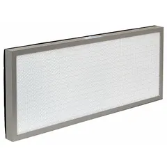 This HEPA filter is a replacement component for ductless fume hoods, designed to capture airborne particulates. It measures 4 inches in overall height and 13 inches in overall width. The filter is suitable for use in laboratory and industrial ventilation enclosures where particulate filtration is required.