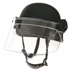 This riot faceshield mount features a pivot design and a 6 in visor height. Constructed of polycarbonate with a black finish, it is intended for use with compatible helmets in security and tactical operations.