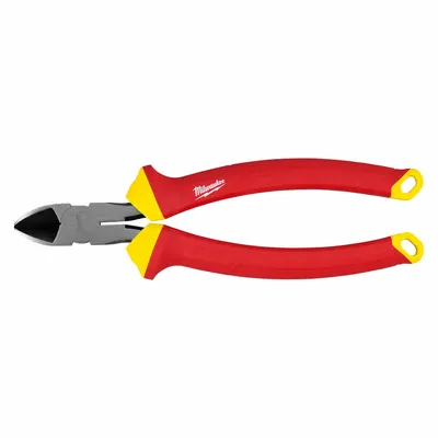 MILWAUKEE Cutting Pliers: Insulated, Flush, Tapered, 1 in Jaw Lg, 3/8 in Jaw Wd, 8 1/2 in Overall Lg - Flush-Cut Insulated Diagonal-Cutting Pliers