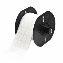 Vinyl, black-on-white precut label roll for wire and cable identification. Designed for wire gauges 6 AWG to 0 AWG. Compatible with BBP33 printer series; requires B30-R6200 ribbon. Used in industrial control panels, electrical installations, and maintenance applications.