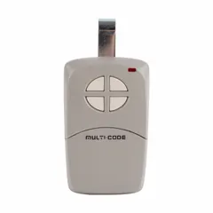 This 4-button visor transmitter operates at a maximum frequency of 300 MHz and supports 512 codes across 4 channels. Batteries are included. Typical applications include remote control of gates, garage doors, and access systems.