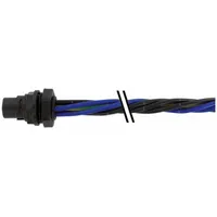 This MQ15 male front mounting receptacle features X-coding and 4 pins for power applications. It has a 0.5 m wire lead of 14 AWG with a PVC jacket and an IP67 rating, suitable for use in industrial environments requiring protection against dust and water ingress