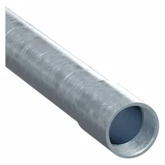 This heavy-wall rigid metal conduit (RMC) is made of galvanized steel for corrosion resistance. It has a 1 1/2 in trade size and 10 ft length. UL listed, it is used to protect electrical wiring in exposed or buried runs where physical strength is required.