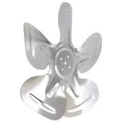 Condenser fan blade for moving air across condenser coils to dissipate heat in refrigeration systems and ice machines. Suitable for use in commercial cooling equipment where efficient heat exchange is required.