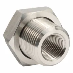 Straight pipe fitting with 1/4 in female BSPP thread on one end and 1/4 in male BSPP thread on the other. Rated for 2,176 psi. Used in hydraulic and pneumatic systems to connect threaded lines in a straight configuration.