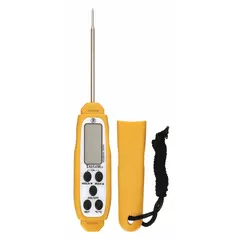 This stem thermometer features an LCD display and a 1 1/2 in dial, with an overall length of 6 in. It provides temperature readings with ±2 °F accuracy and is NSF Certified. Suitable for checking temperatures in food service settings such as cooking, holding, and cooling processes.