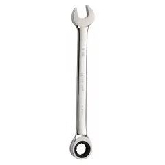 This SAE 12-point ratcheting combination wrench features a 13/16 in head size and an overall length of 11 1/2 in. Constructed from alloy steel with a chrome finish, it is suited for general industrial fastening tasks such as tightening and loosening bolts and nuts in maintenance, assembly, and repair operations.