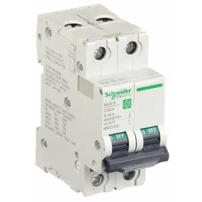 SCHNEIDER Supplementary Protector: 40 A Amps, 10kA at 240V AC, Screw Clamp, C60SP - B-Curve, 2-Pole UL1077 DIN Rail-Mount Supplementary Protectors