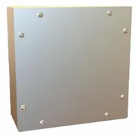 This HAMMOND enclosure is constructed from 304 stainless steel with dimensions 18 x 18 x 6 inches. It features a solid cover secured by screws and is rated NEMA 12/3/4X, providing protection against dust, water, and corrosion. Suitable for housing electrical or electronic components in indoor or outdoor environments where resistance to harsh conditions is required