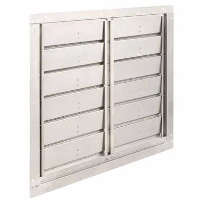 Dayton 39"H-W 5 1/4"L SS Backdraft Dampr: For 36 in Fan, Double Panel, 39 in H - Wall-Mount Backdraft Dampers