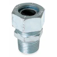 Straight metallic cable grip with steel body and silver finish. Features 1/2 in MNPT box connection and accepts cord diameters from 0.22 in to 0.42 in. Suitable for sealing and strain-relieving electrical cables entering junction boxes or enclosures in industrial environments