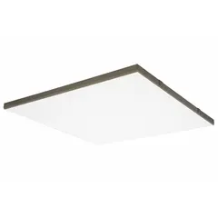 Drop-in panel radiant electric ceiling heater with 375W output, 208V AC, 1-phase. White housing for surface mounting. Dimensions 24 x 24 x 1 inches. Provides quiet, draft-free supplemental heat for commercial or residential spaces such as offices, lobbies, or bathrooms.