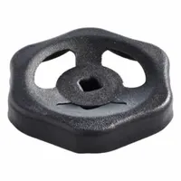 This 6-lobed valve knob features a square through-hole for manual valve operation. It has a 70 mm handle diameter and an 8 mm square spindle, constructed from steel with a black finish. The multi-lobed design provides a secure grip for turning valves in fluid and gas systems