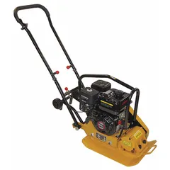 Gas-powered plate compactor with a 20 1/2 in plate length and 11 3/4 in plate width. Delivers 2500 centrifugal lb of compacting force. Suitable for compacting soil, gravel, and asphalt in construction and landscaping applications. Water tank not included.