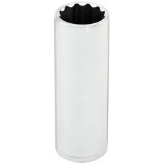 This 3/8" drive hand socket features a 7/8" SAE size with a 12-point deep design for accessing recessed fasteners. Constructed from chrome, it is suitable for tightening or loosening bolts and nuts in automotive and general maintenance tasks.