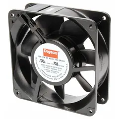 This standard square axial fan delivers 124 cfm airflow at 0.000 in static pressure. It features a polybutylene blade, measures 4 11/16 inches in height and 1 1/2 inches in depth, and includes terminals with an IP20 rating. Suitable for general ventilation and cooling in electronic enclosures, control panels, and small equipment.