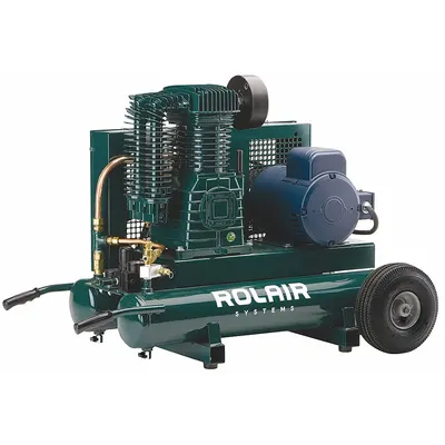 ROLAIR Portable Air Compressor: Quiet, Splash Lubricated, 9 gal, Wheelbarrow, 5 hp - Wheeled Portable Electric Air Compressors