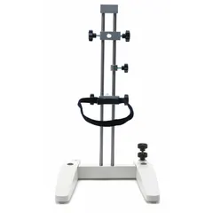 H-shaped lab support stand with two rods for stable benchtop mounting. Overall length 17 in, width 18 in, rod diameter 1/2 in. Used to hold clamps, burettes, and sensors in titration, distillation, and general laboratory setups.