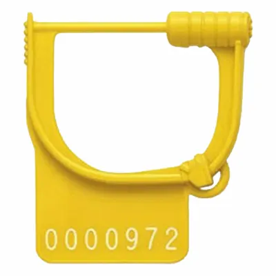 TYDENBROOKS Padlock Seals: Yellow, Polypropylene, 6 lb Breaking Strength, 29/50 in Lock Lg - Plastic Hasp Padlock Seals