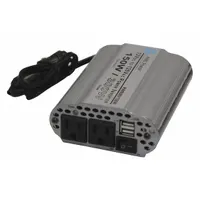 This 150W continuous power inverter converts 12V DC battery power to AC electricity for operating small electronics, tools, and appliances in vehicles, boats, or off-grid setups. It includes cables for direct connection to a 12V battery