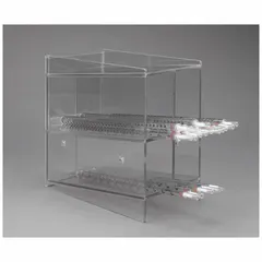 Clear PETG benchtop pipette holder with 10 in height and 10 1/4 in length. Accommodates up to four serological pipettes, keeping them upright and accessible for routine lab use.