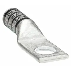 This one-hole compression lug is designed for terminating 2/0 AWG stranded copper wire. It features a 1/4 in stud size and a long barrel type, suitable for use in electrical panels, motor control centers, and power distribution systems where secure, low-resistance connections are required.