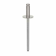 Open-end large flange blind rivet with 0.122" diameter, 1.665" overall length, and 3/8" body length. Inch-series fastener supplied in a 500-piece pack. Large flange distributes load over a wider area for fastening sheet metal, plastics, and composite materials in general industrial assembly.