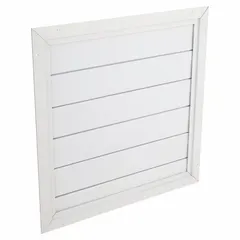 Single-panel backdraft damper for horizontal mounting in ceiling or roof openings. Constructed of aluminum with a front flange. Measures 36 inches high, 36 inches wide, and 1 5/8 inches deep. Rated for horizontal airflow up to 2000 fpm. Prevents reverse airflow when ventilation system is off.