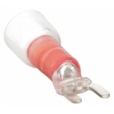 VELVAC Fork Terminals: Red, Nylon with Heat Shrink, #6 Stud Size, 22 AWG – 18 AWG Wire Range - Insulated Fork Terminals