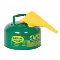 This EAGLE Type I safety can is constructed from powder-coated steel and includes a funnel for controlled pouring. With a 2-gallon capacity, it is designed for the safe handling and storage of oil in industrial environments. The grounded construction helps dissipate static electricity during transfer