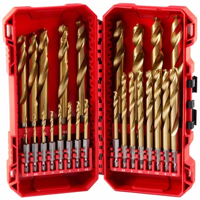 MILWAUKEE Hex Shank Drill Set: 25 Pc, 2 mm to 13 mm, 135° Split Point - Milwaukee Shockwave Impact Duty Drill Bit Sets