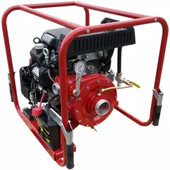 Engine-driven fire pump rated at 20 hp, with a 2 1/2 in hose intake and 2 1/2 in tube discharge. Operates on 12V DC. Suitable for portable fire suppression and emergency water supply in industrial and municipal settings.